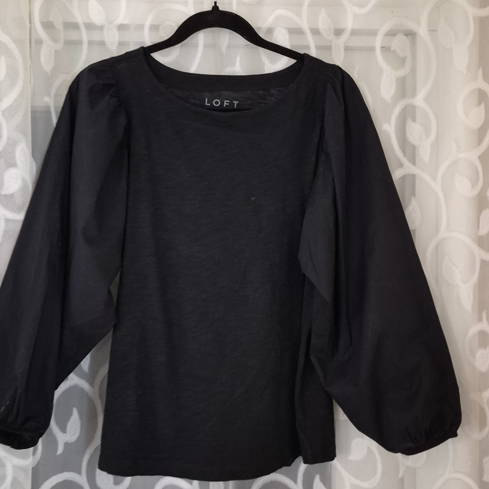 LOFT Pullover Round Neckline  Poof Long Sleeve Cotton Knit Top Sz S